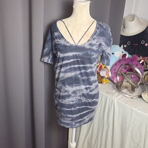 Go Couture Black Tie-Dye‎ V-Neck Tee Shirt Small NWT $128 Made in USA